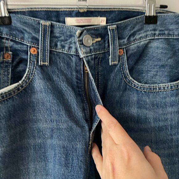 Levi's Low Pro Straight Leg Mid Rise Distressed Casual Denim Jeans Blue 27 - Picture 5 of 11